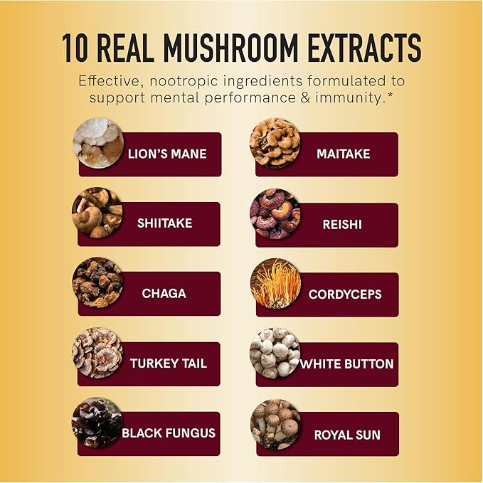 Mushroom Gummies for Adults | with Lions Mane, Turkey Tail, Reishi, Cordyceps, Chaga & Maitake | Nootropic Mushroom Supplement | Support Cognitive Function & Immune Health | Raspberry Flavor | 60ct