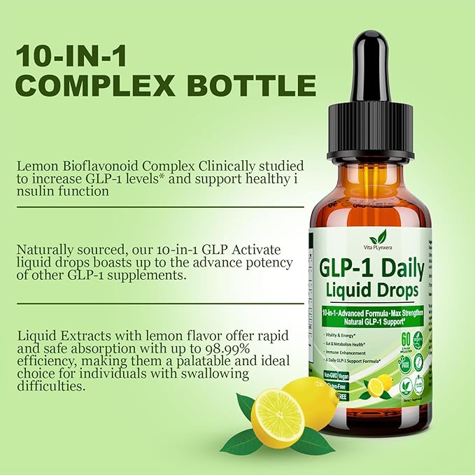 GLP-1 Supplement Liquid Drops, GLP1 Activate Fiber w. Berberine 800mg Cyelon Cinnamon Green Tea Bromelain, Naturally GLP-1 Support for Metabolic, Gut & Digestive Health* Immune & Energy Support