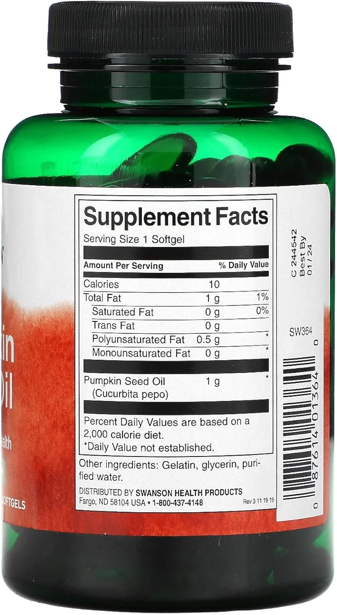 Swanson Pumpkin Seed Oil Brain Health Cardiovascular Support High Bioavailable Essential Fatty Acids (EFAs) Combination Herbal Supplement 1000 mg 100 Softgel Capsules