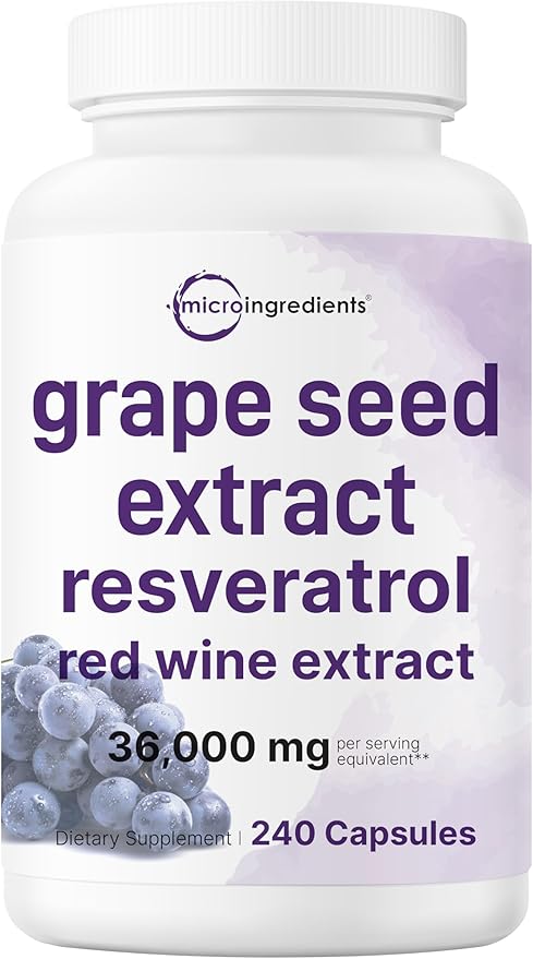 Grape Seed Extract 36,000mg Equivalent, 240 Capsules | Antioxidant Blend with Resveratrol & Red Wine Extracts | Max Strength Polyphenols Supplement | Heart, Brain, Cell, & Skin Health Support