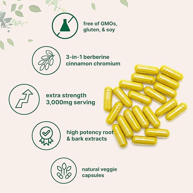 Micro Ingredients Berberine with Ceylon Cinnamon and Chromium 3,000mg Complex, 240 Veggie Capsules | High Potency Berberine HCl Root + Cinnamon Bark Extract | Heart Support & Immune Health Supplement
