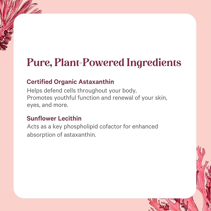 PURE SYNERGY SuperPure Astaxanthin Extract | Organic Astaxanthin from Algae with Sunflower Lecithin | Antioxidant Support for Skin and Eye Health (60 Capsules)