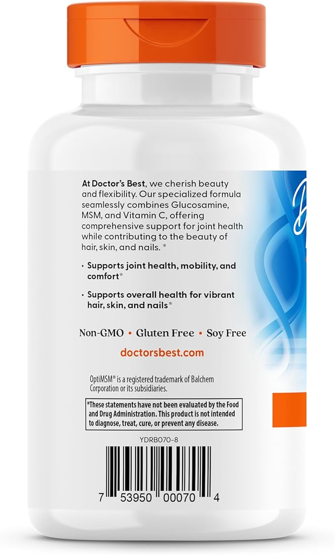Doctors Best Synergistic Glucosamine MSM Formula, Joint Support, Non-GMO, Gluten Free, Soy Free 180 Capsules