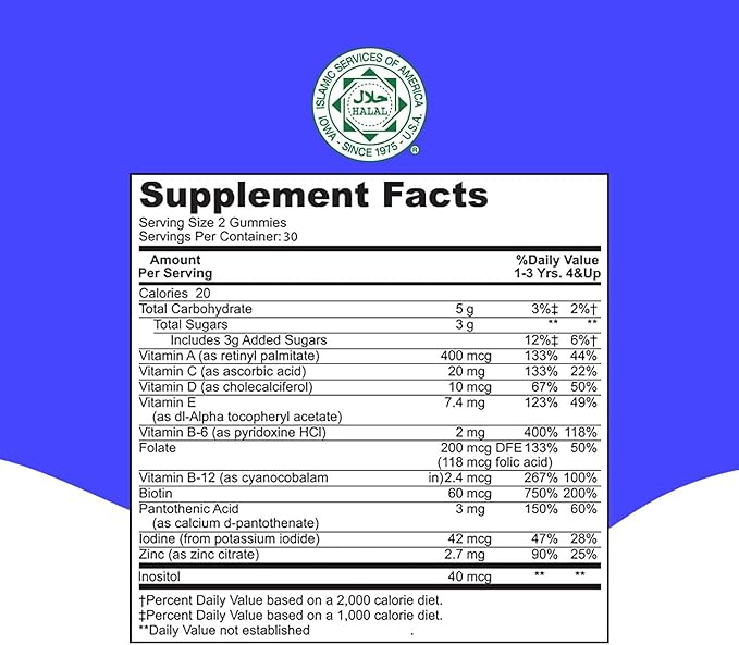 Khair Halal Kids Multivitamins - Vegetarian, Non-GMO, Gluten Free, Gelatin Free - Essential Vitamins for Kids: Vitamin A C E D B12 & Vitamin B6-60 Gummies