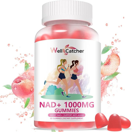 NAD+ Gummies Supplement for Women 1000MG - NAD Plus Gummies for Men Sugar Free Vitamin B3 Niacinamide Pure Organic Boosts NAD Level Anti-Aging Cell Regeneration Energy Brain Peach Flavor 60C