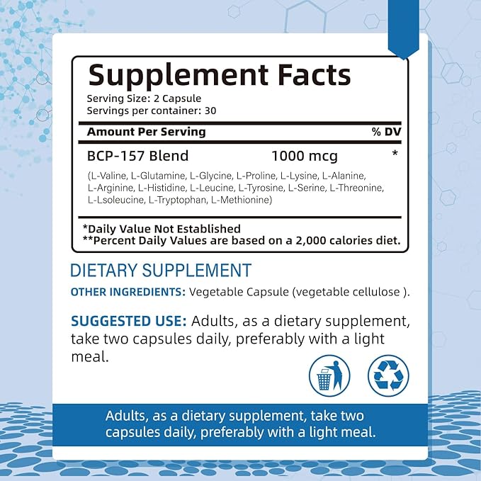 ๐๐๐ 157 Peptide Capsules 1000Mcg, Supports Muscle Growth, Tissue Repair, Strength, 60 Count