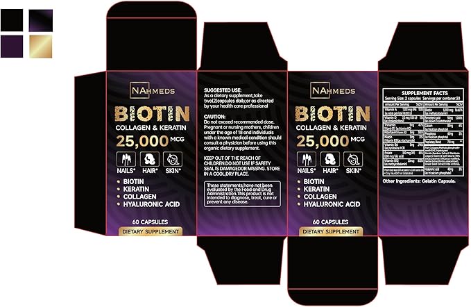 Biotin Hair Skin & Nails Vitamins – 25,000 mcg Biotin with Collagen, Keratin & Hyaluronic Acid – Supports Healthy Hair, Radiant Skin & Strong Nails – Unisex Supplement – 60 Capsules