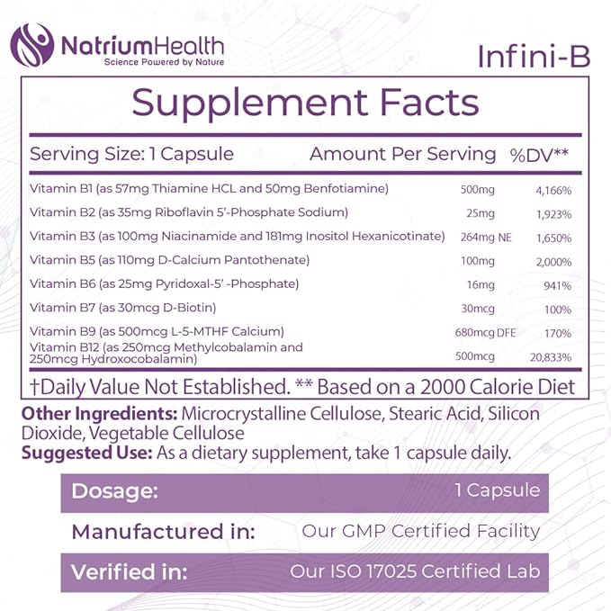 Nootropics Depot Infini-B Advanced B-Complex | Optimal Absorption & Bio-Availability | Enhanced Cognitive & Metabolic Support | 120 Capsules