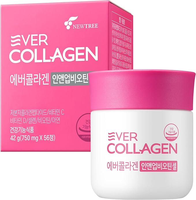 Ever Collagen in&UP Biotin Cell, Low Molecular Marine Fish Collagen Peptides Tablets with Vitamin Selenium Supplements - Healthy Skin, Hair, Nail for Women - Antioxidant Supplement