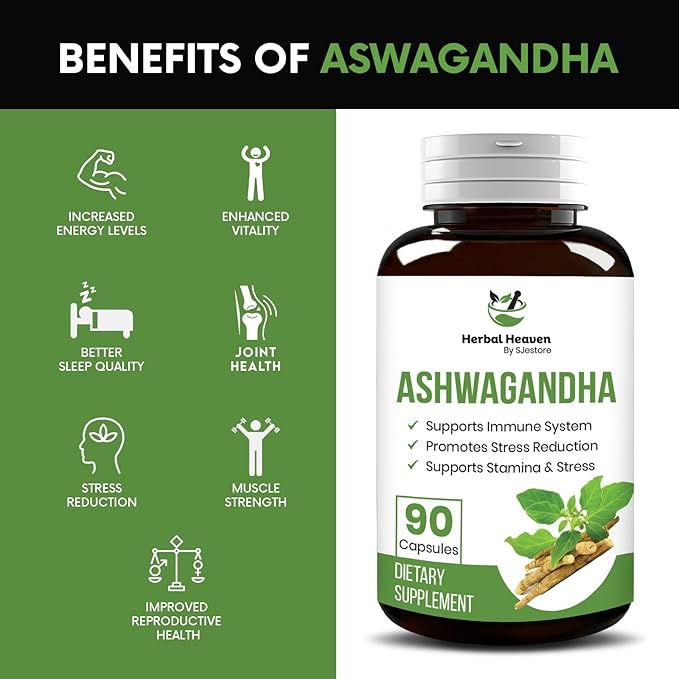 Herbal Heaven Ashwagandha Capsules 90 Count | Ashwagandha Powder Capsules for Ultimate Overall Wellbeing