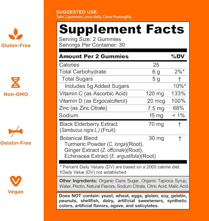 Goli Immune Vitamin Gummy - 120 Count - Elderberry, Vitamin C, D & Zinc, Vegan, Non-GMO, Gluten-Free & Gelatin-Free, Pack of 2
