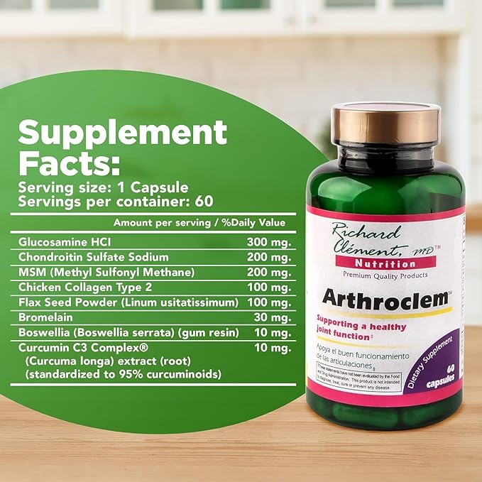 Richard Clement Nutrition Arthroclem Joint Health Supplement – Glucosamine & Chondroitin Formula for Joint Health Support – 60 Capsules