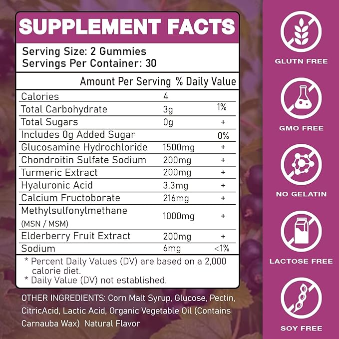 Glucosamine Chondroitin Supplements with MSM & Elderberry | Glucosamine Chondroitin Gummy for Adults & Women Men | Glucosamine chondroitin Gummies Extra Strength | Joint Supplement | 2 Pack