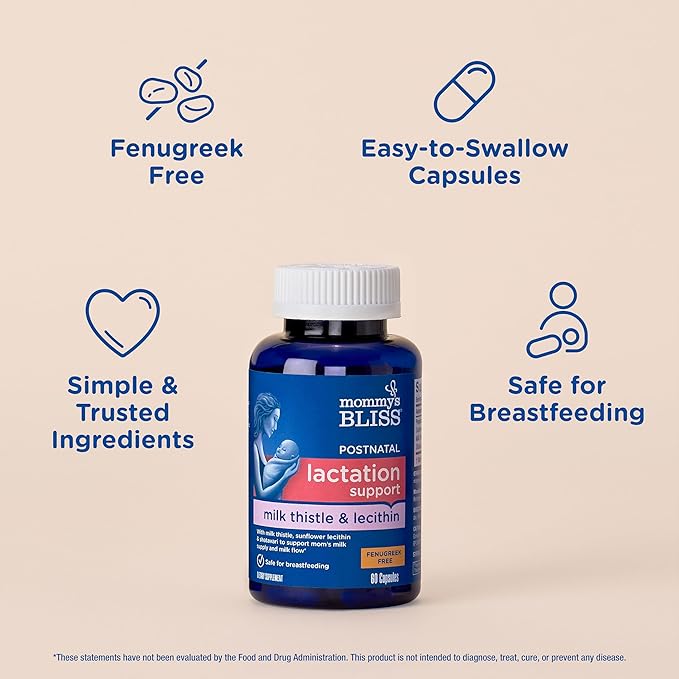 Mommy's Bliss Postnatal Lactation Support, Contains Milk Thistle, Shatavari, and Lecithin, 1 Bottle (60 Capsules)