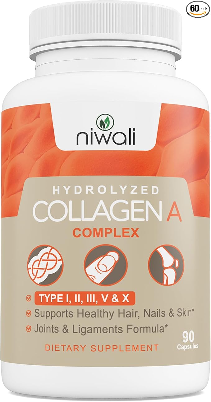 Multi Collagen Complex Supplement for Women & Men | Hydrolyzed Collagen Pills - Types I, II, III, V & X| for Healthy Hair, Nails, Skin, Bone & Joints | 90 Capsules