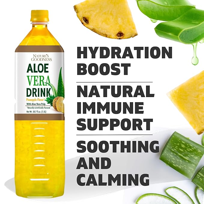 Nature's Goodness Aloe Vera Drink with Pulp Pineapple Flavor - 50.7 Fl Oz (1.5 L) - Refreshing Beverage with Real Aloe Vera Juice