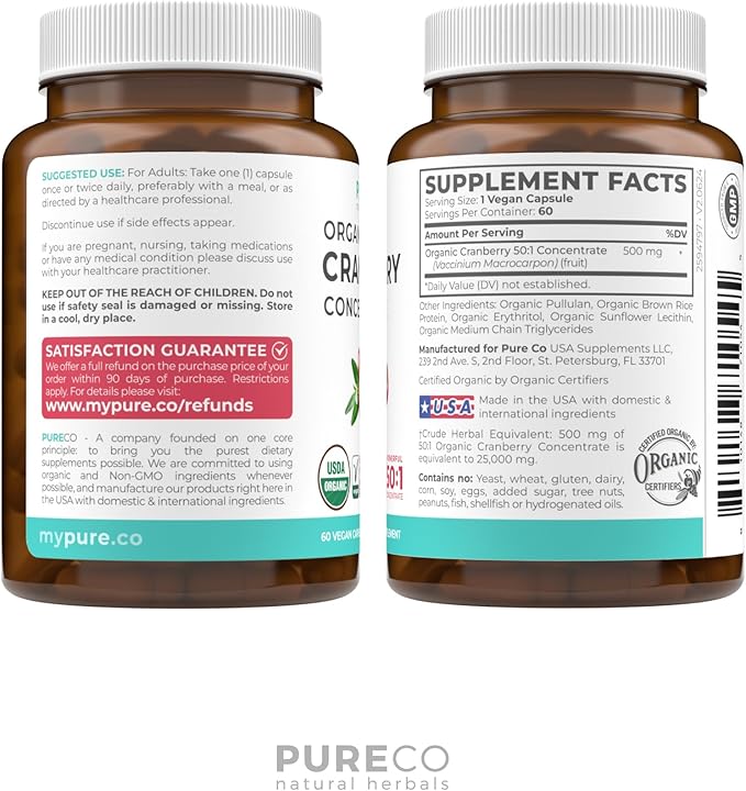 Organic Cranberry Pills - 50:1 Concentrate Equals 25,000mg of Fresh Cranberries (Vegan) for Urinary Tract Health & Kidney Cleanse - Cranberry Pills for Women - UTI Support Supplement - 60 Capsules