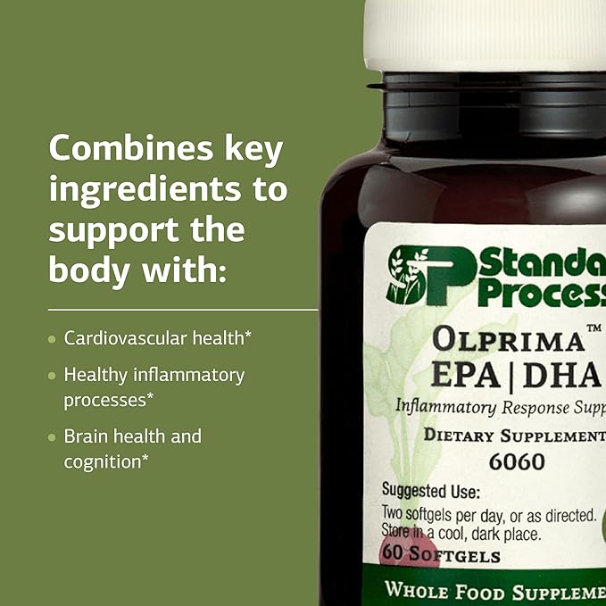 Standard Process Inc. Olprima EPA/DHA - Whole Food Brain Health, Heart Health Support, Sardine and Anchovy Fish Oil, Omega 3 with Astaxanthin - Gluten Free - 60 Softgels
