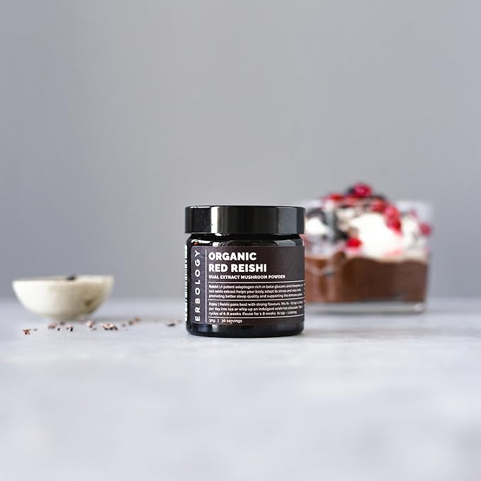 Erbology Organic Reishi Dual Extract Powder 30 Servings - 18% Beta-glucans - Immunity Support - Ganoderma Lucidum - Small Batch - Sustainably Grown in Europe - Vegan - Non-GMO - No Added Fillers
