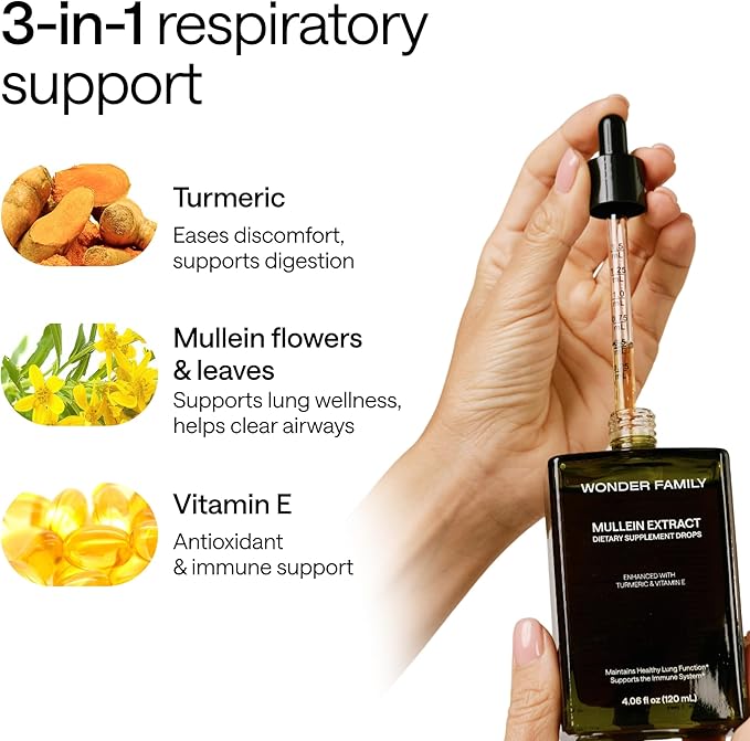 Mullein Drops - Mullein Leaf Extract for Lungs Cleanse & Detox - 3-in-1 Lung Support Supplement