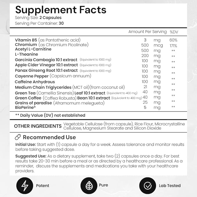 ACEWORKZ Ignite - Metabolism, Cravings, Weight Management Support for Men & Women - Nootropic Brain Supplement for Focus & Energy - BioPerine® for Max Absorption (60 Capsules)