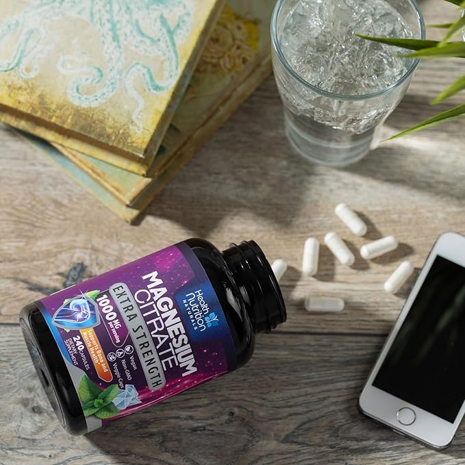 Magnesium Citrate Capsules 1000mg - Max Absorption Magnesium Powder for Muscle, Nerve, Bone and Heart Health Support, High Absorption Citrate Complex, Gluten Free, Non-GMO - 240 Capsules