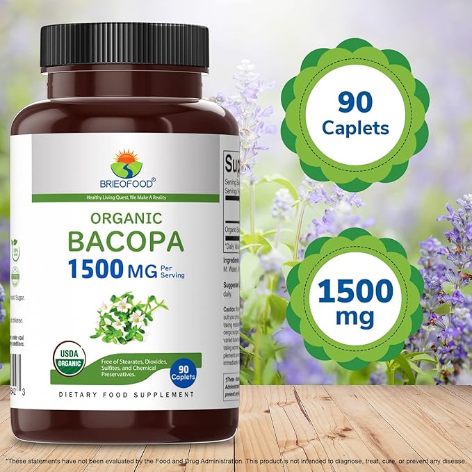 Brieofood Organic Bacopa 1500mg, 45 Servings, Vegetarian, Gluten Free, 90 Vegetarian Tablets…