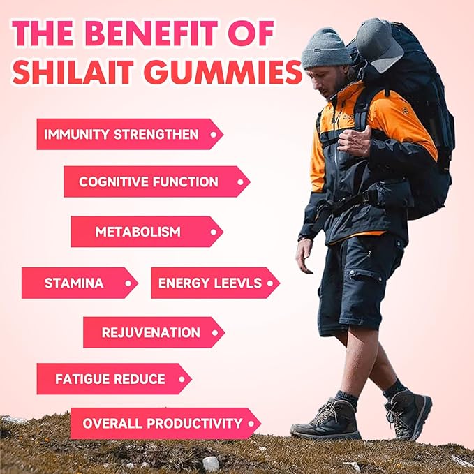 2PCS Pure Himalayan Shilajit Gummies for Men & Women, 1000MG Shilajit Supplement with 85+ Trace Minerals & Fulvic Acid for Energy, Immunity, Sugar-Free, Strawberry-120 Count