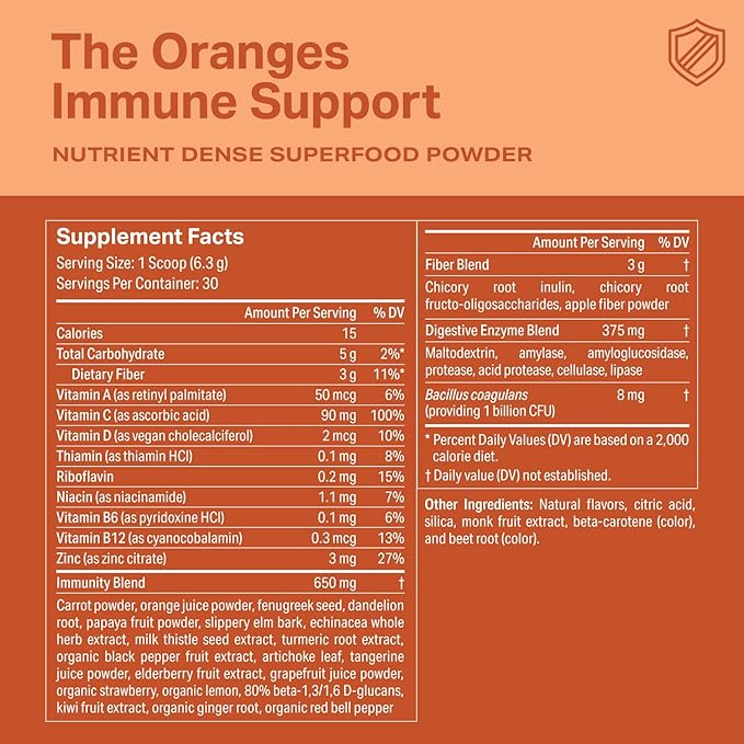 Proper, The Oranges Immune Support Supplement. Orange Tangerine Drink Mix. Elderberry Vitamin C and Zinc Complex with Echinacea, Immunity Vitamins, Phytonutrients and Gut Health Probiotic