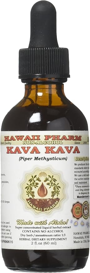 Kava Kava Alcohol-Free Liquid Extract, Kava Kava (Piper Methysticum) Dried Root Glycerite Hawaii Pharm Natural Herbal Supplement 2 oz