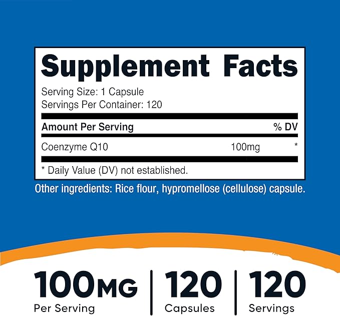 Nutricost CoQ10 100mg, 120 Vegetarian Capsules, 120 Servings - High Absorption, Vegetarian, Non-GMO, Coenzyme Q10