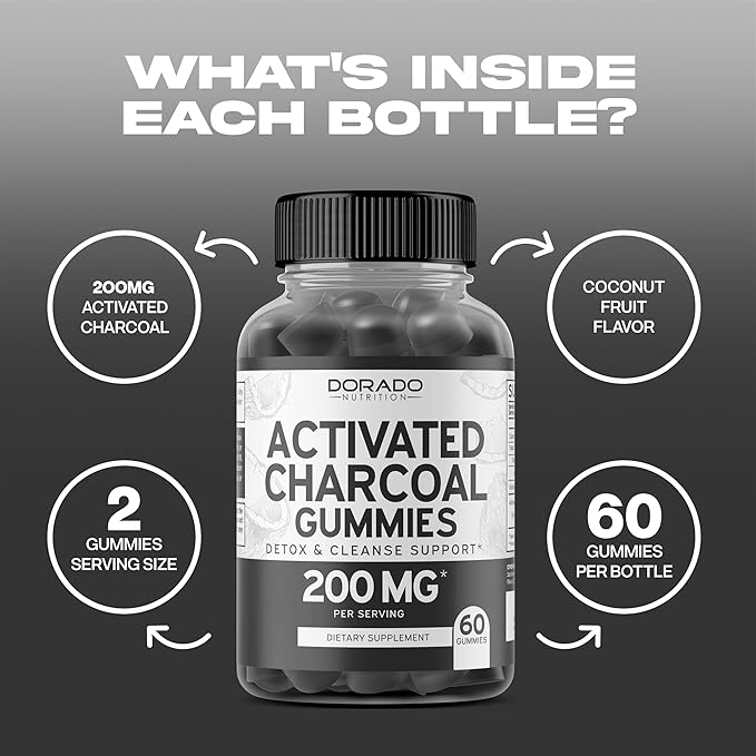 Activated Charcoal Gummies for Healthy Detox & Cleanse Support - Formulated from Organic Coconut Shells 200mg Per Serving – Non GMO & Gluten-Free - Natural Fruit Flavor - For Men & Women (60 Gummies)