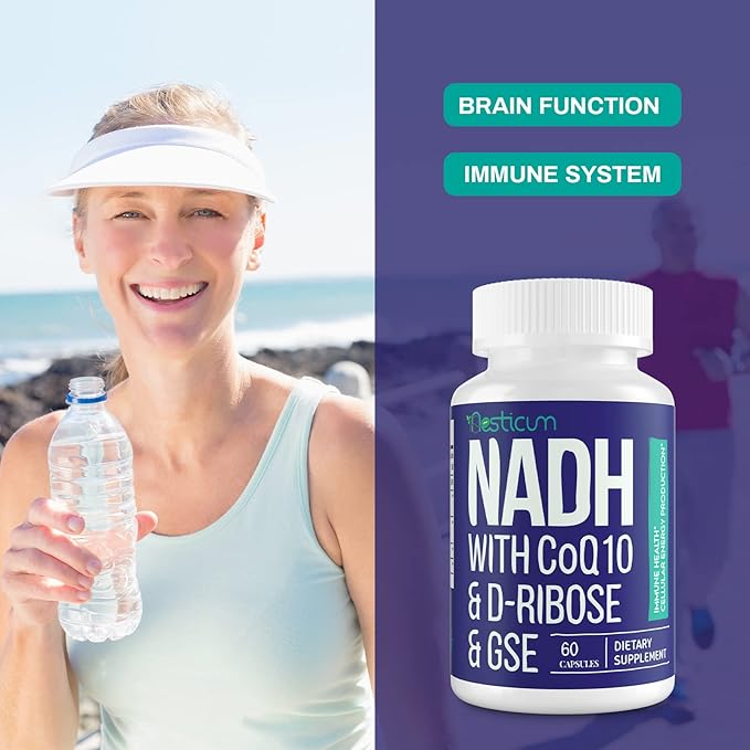 NADH 50mg + CoQ10 200mg + D-Ribose 150mg Supplement, Boosting NAD+ Supplements for Immune System, Cellular Energy, Focus, Reduced Nicotinamide Adenine Dinucleotide, 60 Veggie Capsules