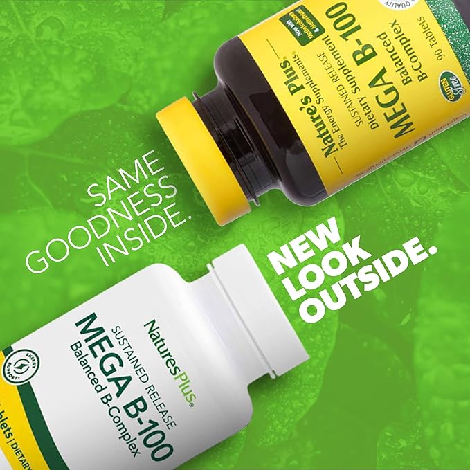 Natures Plus Mega B-100 Complex - 90 Sustained Release Vegetarian Tablets - Energy & Brain Booster - Gluten Free - 90 Servings