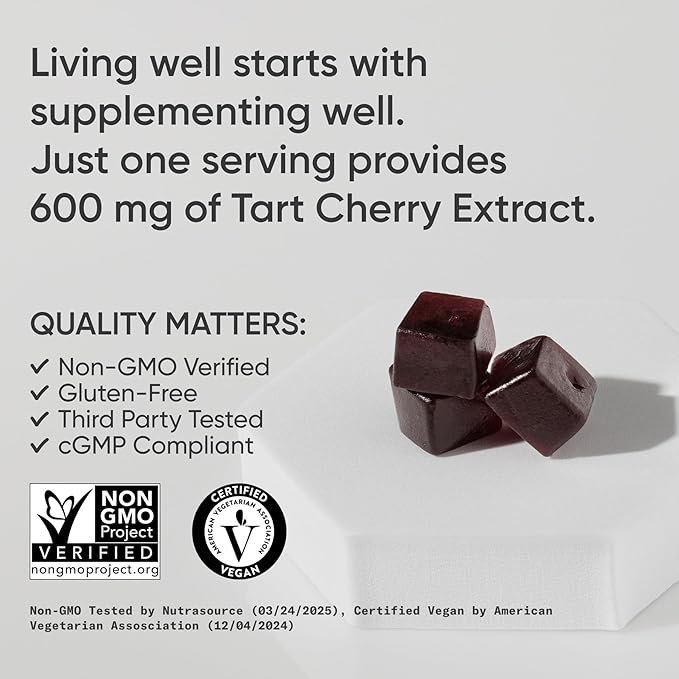 Sports Research® Tart Cherry Gummy Supplements | 600mg of NordicCherry™ | Enhanced Workout Recovery | Sugar and Sugar Alcohol Free - 60 Gummies for Adults, 1 Month Supply