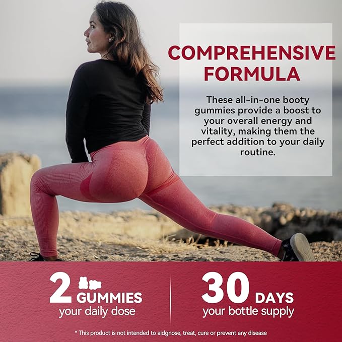 BBL Gummies for Women Butt Growth, 60 Count, Bear Shape Booty Gummies for Enhance Curvy Body, Butt Boost Vitamin Gummies for Bigger Butt Fast,Vegan Weight Gainer Gummies