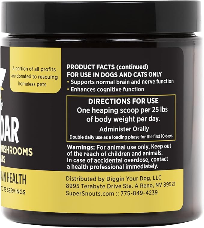 Super Snouts Lion's Roar Lion's Mane Mushroom Supplement for Dogs and Cats, 2.64oz - Made in USA Organic Lions Mane for Cognitive Function and Brain Health