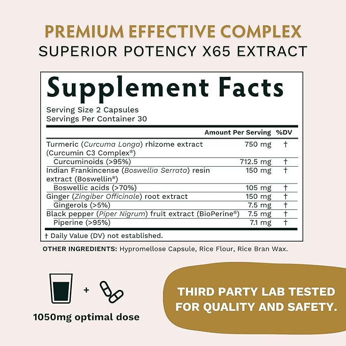 Turmeric Curcumin C3 Complex with BioPerine 1050mg - Natural Joint Support - 95% Curcuminoids & Black Pepper Extract for Ultra High Absorption & Potency - Non GMO - Gluten Free - 60 Vegan Capsules
