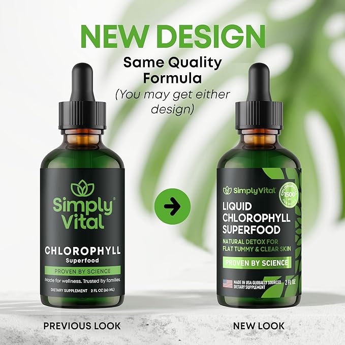 SimplyVital Chlorophyll Liquid Drops for Clear Skin & Energy Boost - Immune Support Supplement - Made in USA - Liquid Chlorophyll for Gut Health - Internal Deodorant - Antioxidant- 2 FL OZ