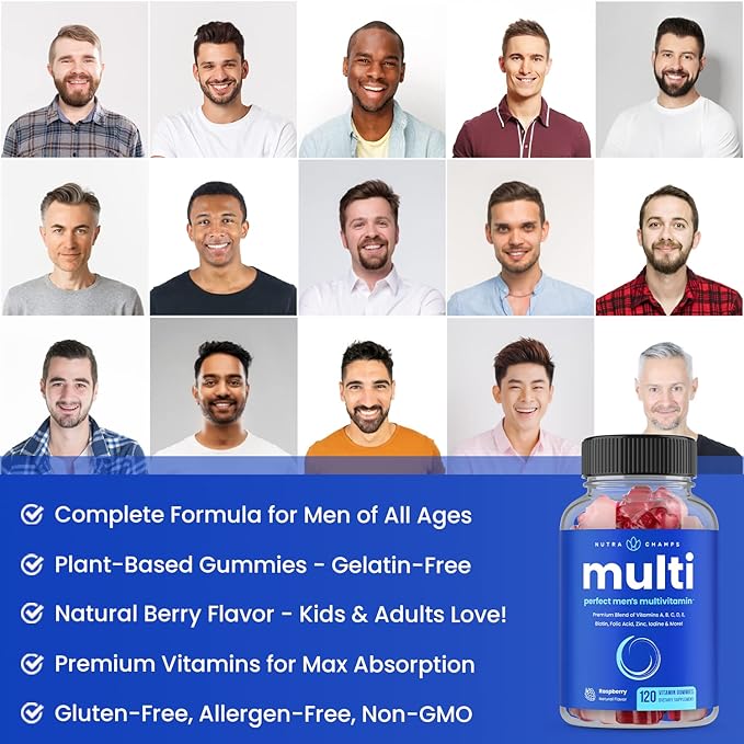 NutraChamps Multivitamin for Men, 240 Count, Vitamins A, B, C, D, E, Biotin, Zinc, Mens Gummy Multivitamins Supplement, Chewable Daily Multi Gummy Vitamins for Men (Pack of 2)