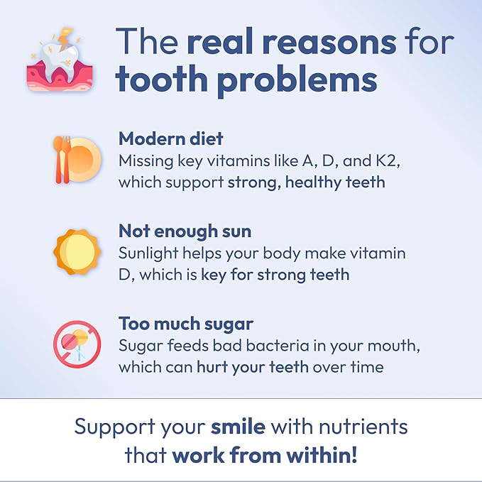 Tooth Restore for Adults with Remineralizing Gum Support 180 Capsules Made in USA - Teeth Vitamins for Strong Teeth Bone Health Supplement Calcium VitaminD3 Hydroxyapatite Enamel Repair