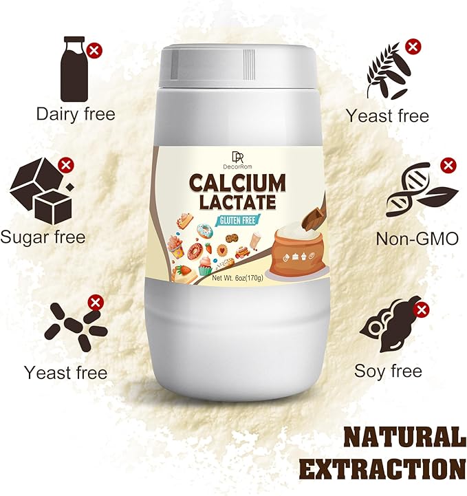 Calcium Lactate Powder 6oz - Pure Food-Grade Calcium Lactate, Supports Bone Health, Non-GMO Food Stabilizer for Neutralize Acidity, Bulking Agent, Breads, Pastries, Ice Cream, Jellies, Dairy Products