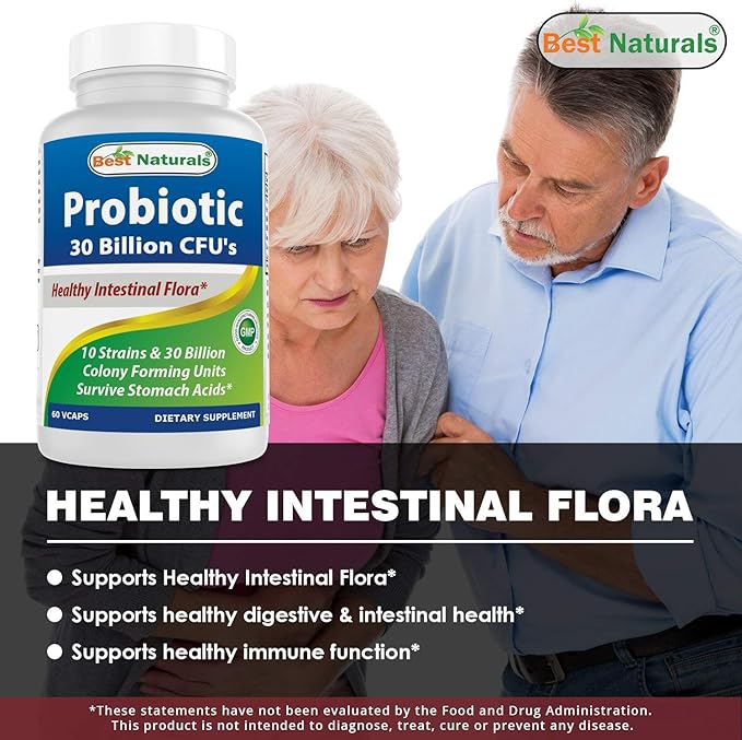Best Naturals Probiotic 10 Strains & 30 Billion CFU Intestinal Flora, 60 Veggie Capsules (60 Count (Pack of 1))