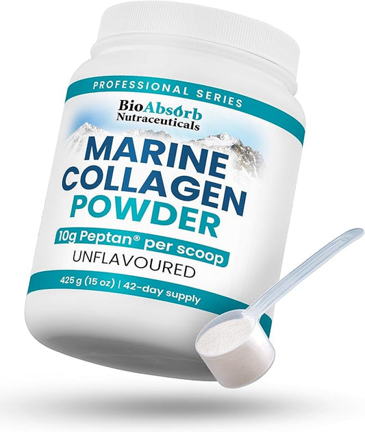 Bio Absorb Marine Collagen Powder, Extra Strength w/Peptan (Type 1 Hydrolyzed Collagen Peptides), 15 oz, 42-Day Supply