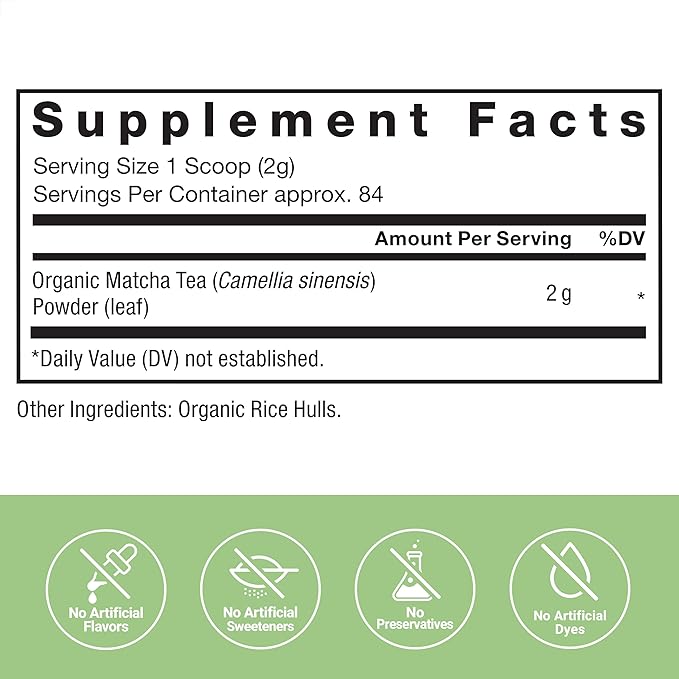 FORCE FACTOR Organic Matcha Green Tea Powder for Energy, Focus, and Daily Wellness, Culinary Grade, USDA-Certified Organic, Rich and Delicious Flavor 169g, 84 Servings