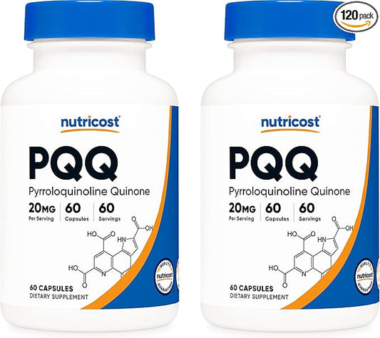 Nutricost PQQ (Pyrroloquinoline Quinone) 20mg, 60 Capsules (2 Bottles) - Veggie Capsules, Non-GMO, Gluten Free