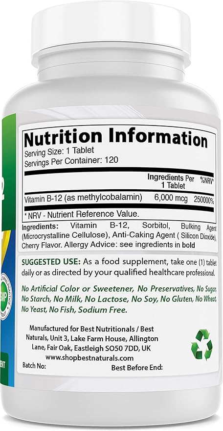 Best Naturals Vitamin B12 6000 mcg 120 Tablets