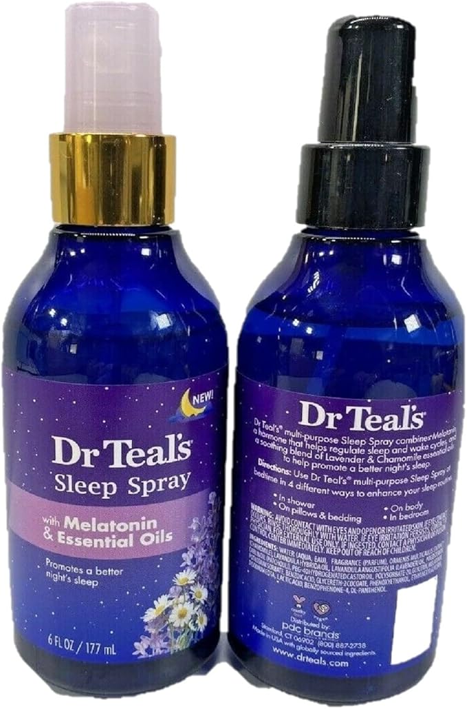 Dr. Teal's Sleep Spray with Melatonin & Essential Oils Gift Set (2 Pack, 6 fl oz ea.) - Nighttime Therapy Formula with Chamomile & Lavender - Ease Sore Muscles While Promoting a Better Nights Sleep