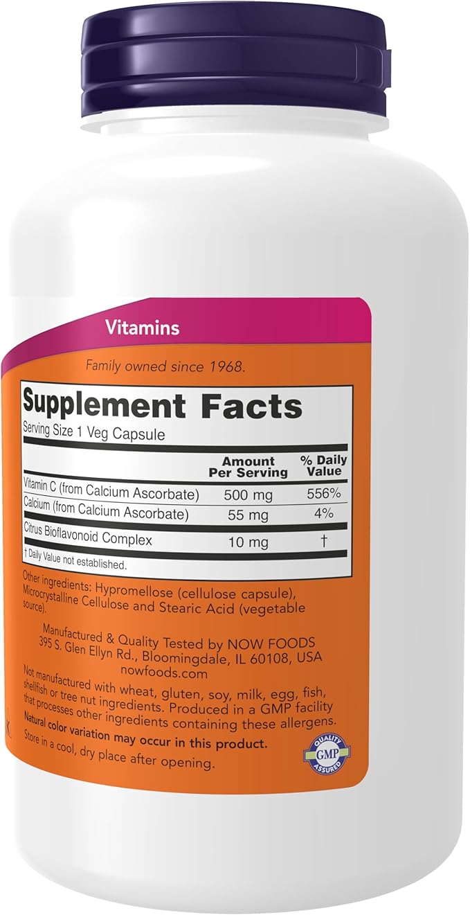 NOW Foods Supplements, Vitamin C-500 Calcium Ascorbate, Antioxidant Protection*, 250 Veg Capsules