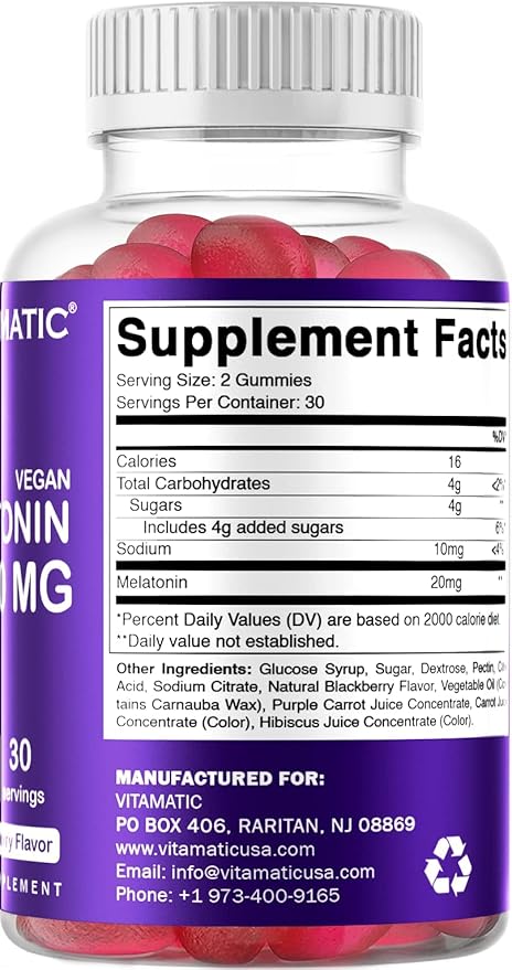 Vitamatic Melatonin 20mg Gummies for Adults, 30 Servings - 60 Count - Non-Habit Forming Supplement